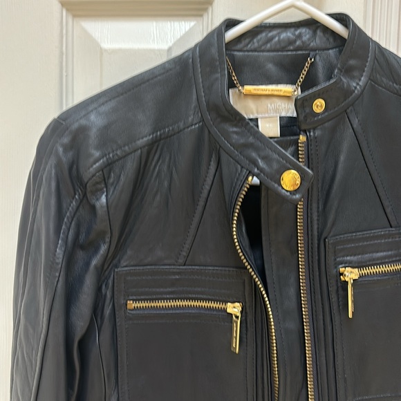 NEW Dark blue Michael Kors XS leather bomber jacket - Picture 3 of 7
